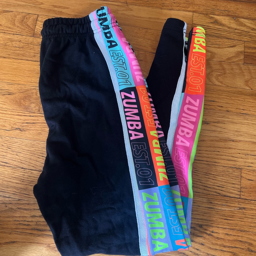 Zumba Fitness Black Joggers with Colorful Logo Stripes